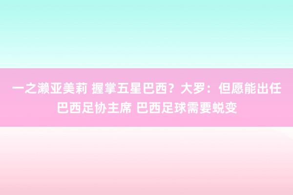 一之濑亚美莉 握掌五星巴西？大罗：但愿能出任巴西足协主席 巴西足球需要蜕变